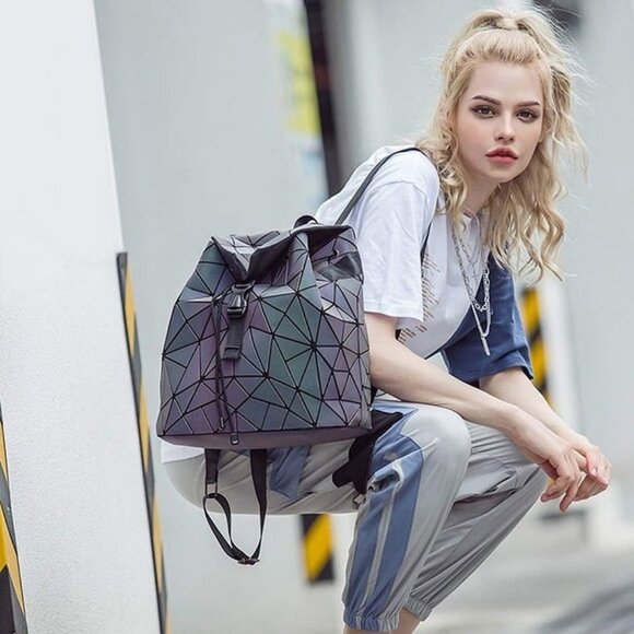 Geometric Backpack Luminous Backpacks Holographic Reflective Bag